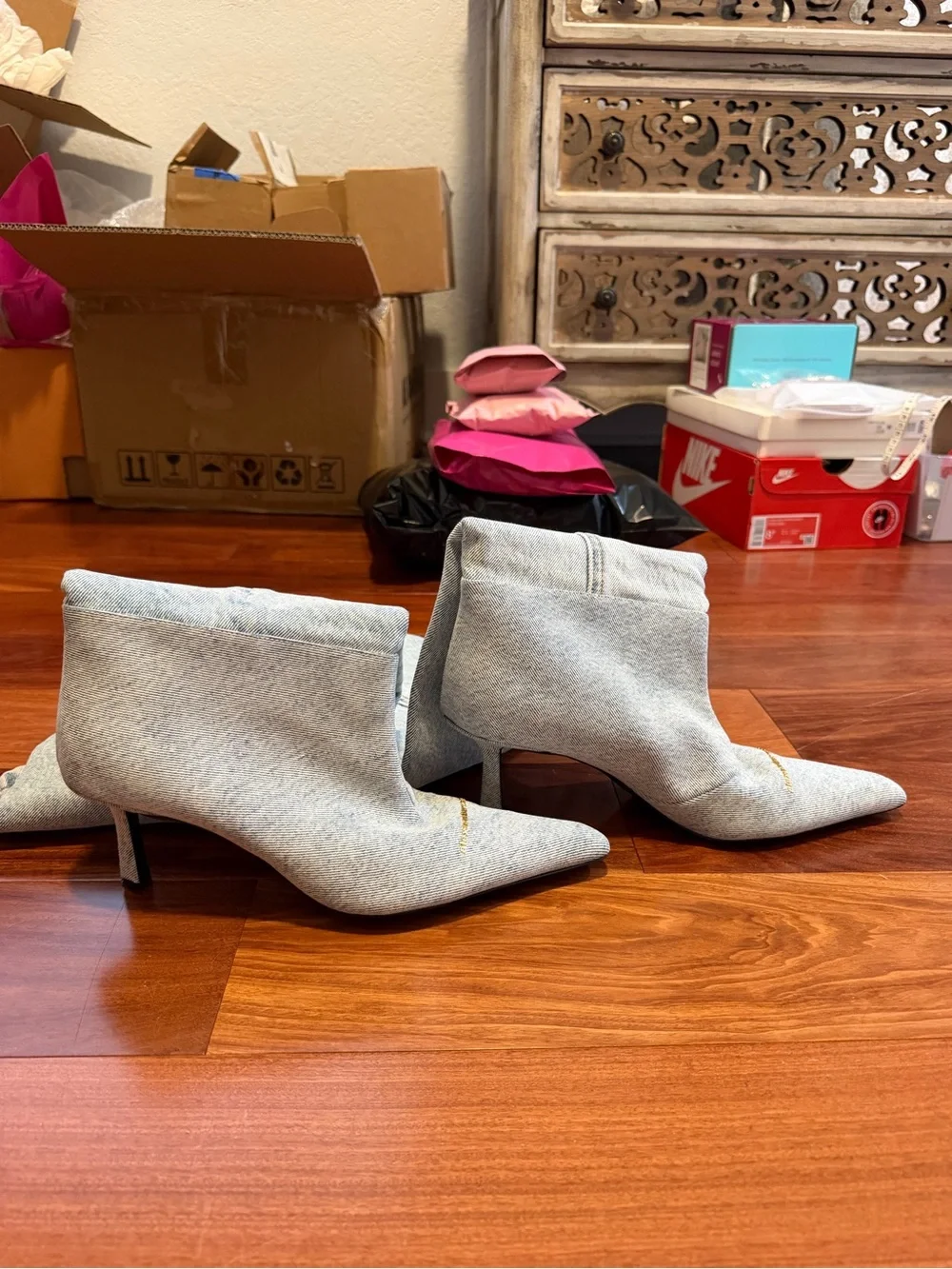 Alexander Wang Light Gray Stretch Over-the-Knee Pointed-Toe Boots